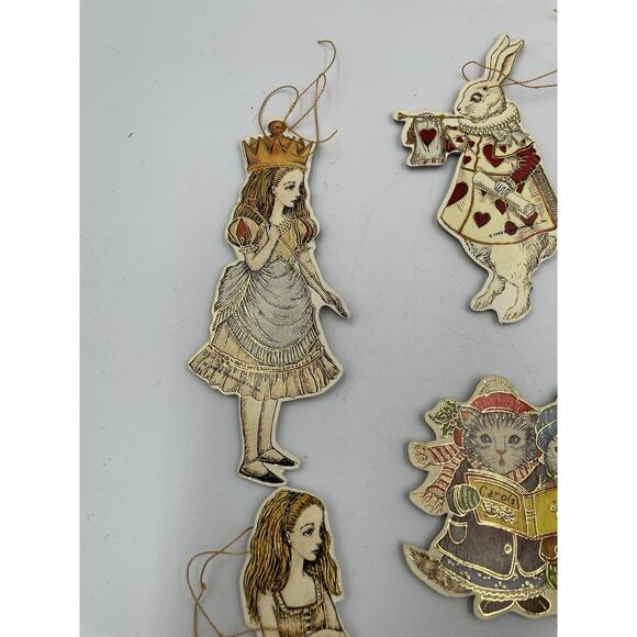Vintage B. Shackman & Merrimack Alice In Wonderland & Kitty Ornaments Lot Of 6 - Picture 2 of 13